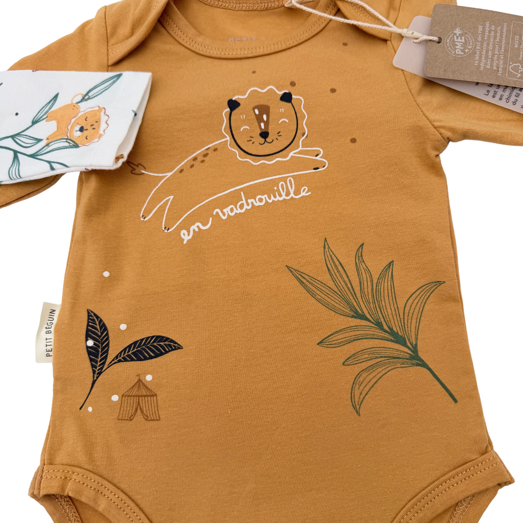 Lot de 2 bodies manches longues motifs lion - 6 mois