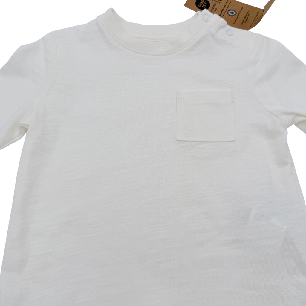 T-shirt blanc à manches longues avec poche - 6 mois