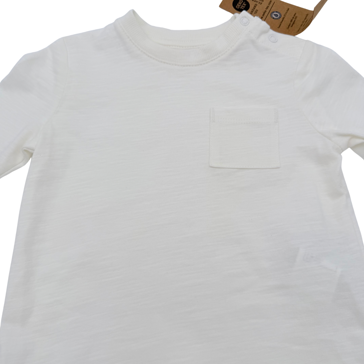 T-shirt blanc à manches longues avec poche - 6 mois