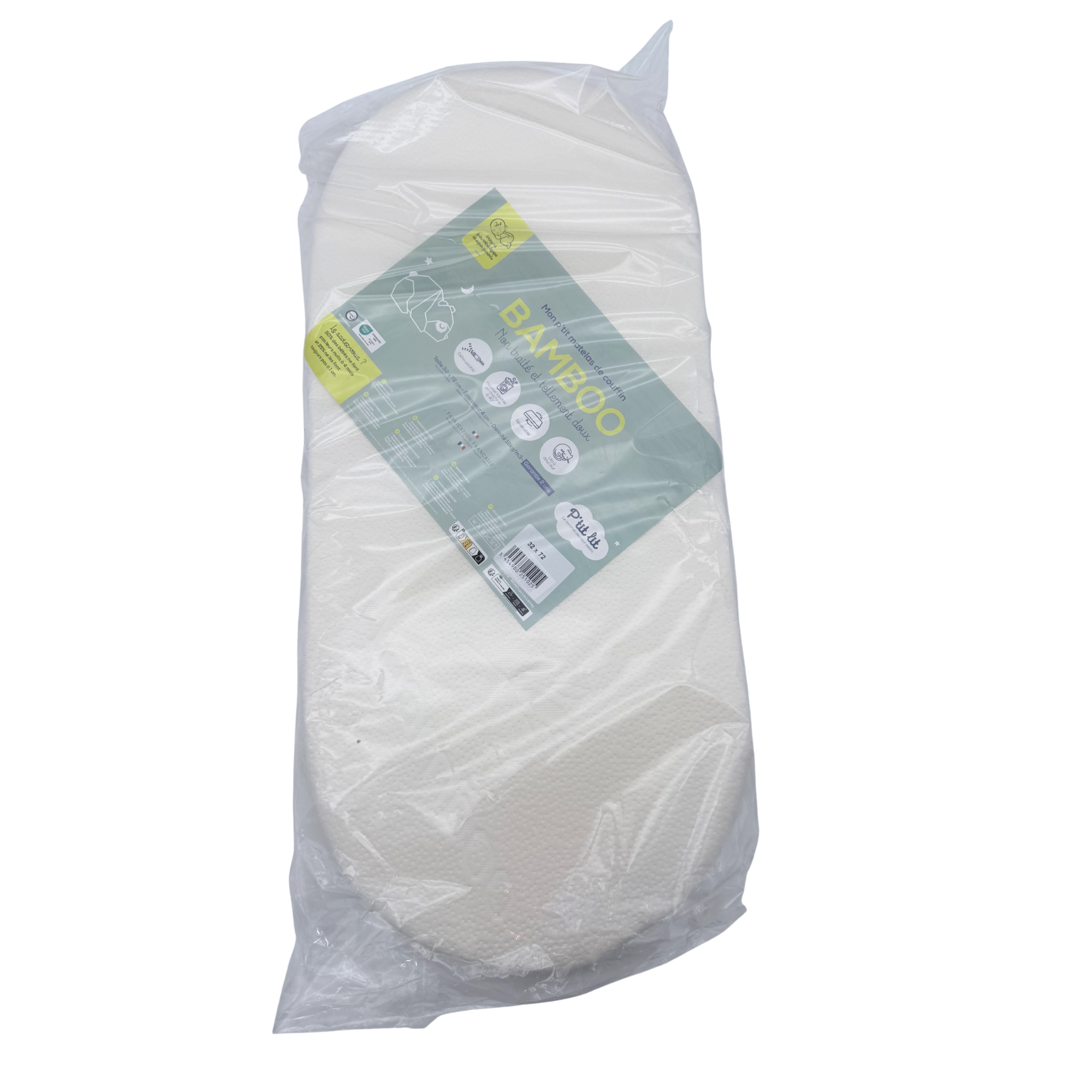 Matelas de couffin blanc — 72 x 39 cm
