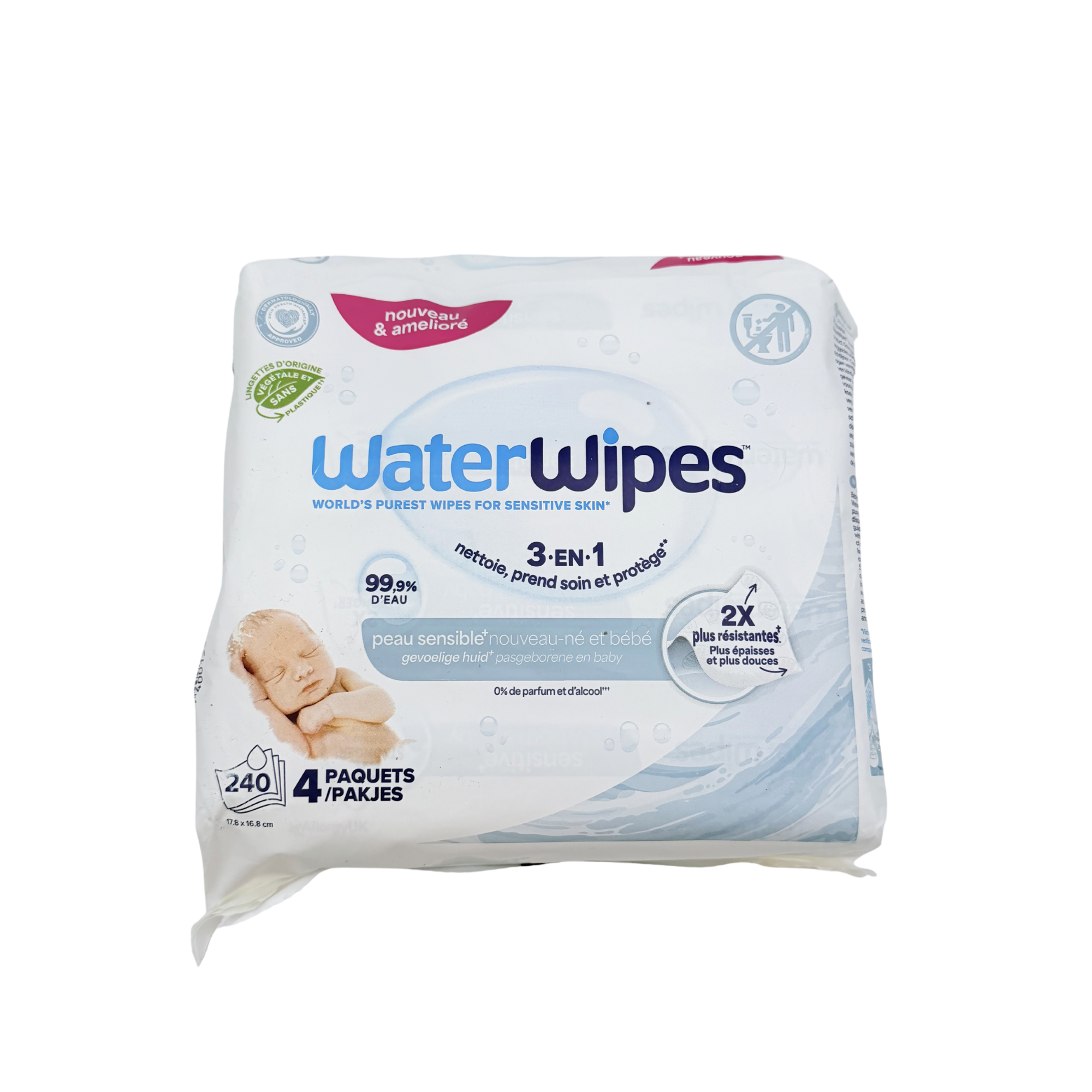 Lingettes bébé sensibles – Lot de 4 paquets (240 lingettes)