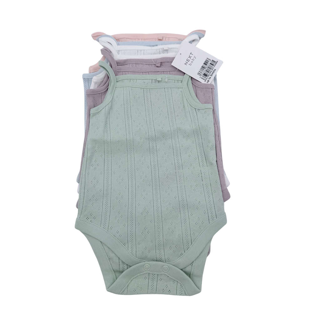 Lot de 5 bodies sans manches pastel — 0-3 mois