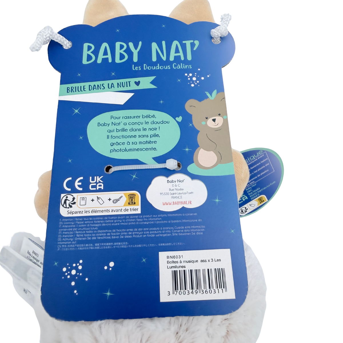 Doudou lapin musical phosphorescent