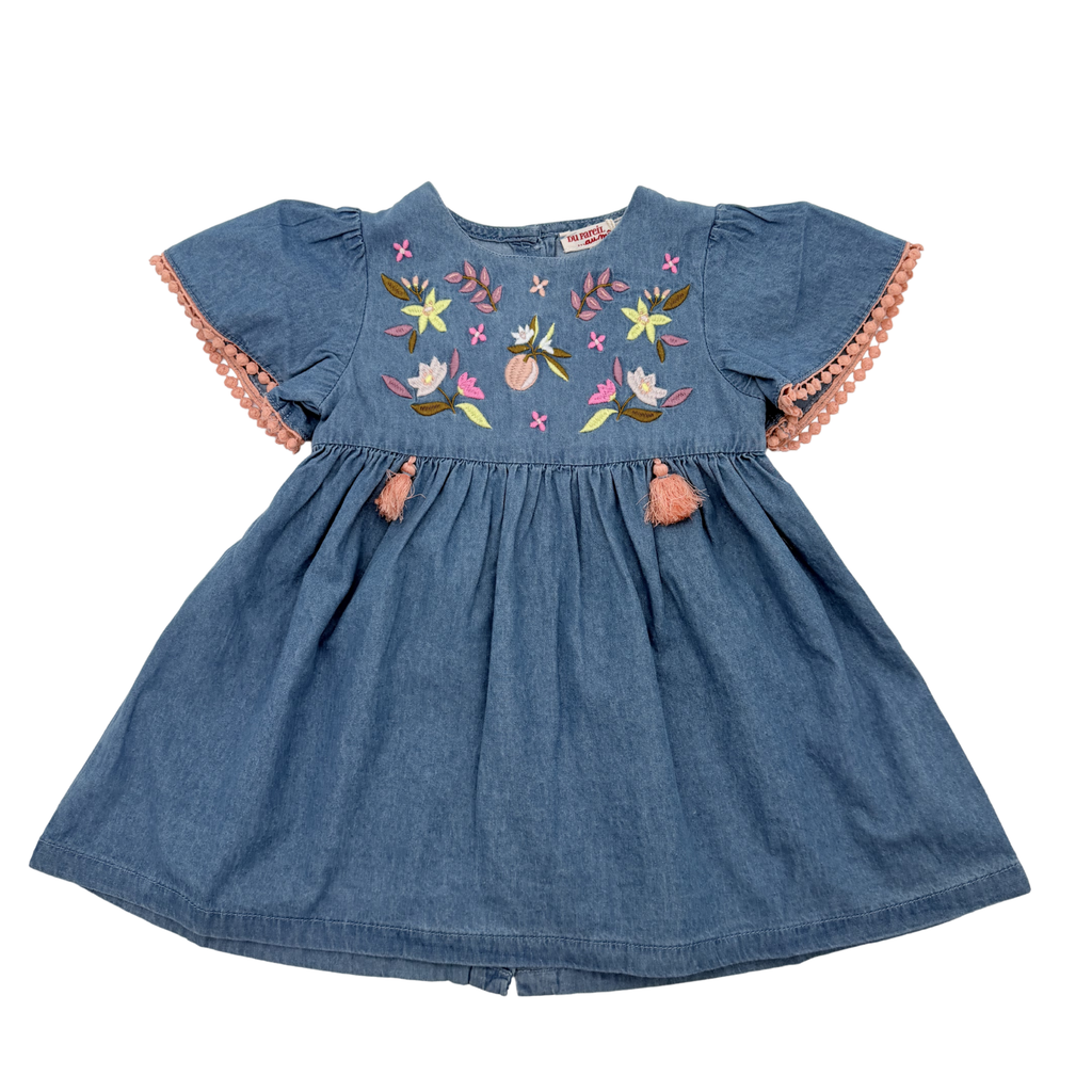 Robe en denim brodée fleurs — 24 mois