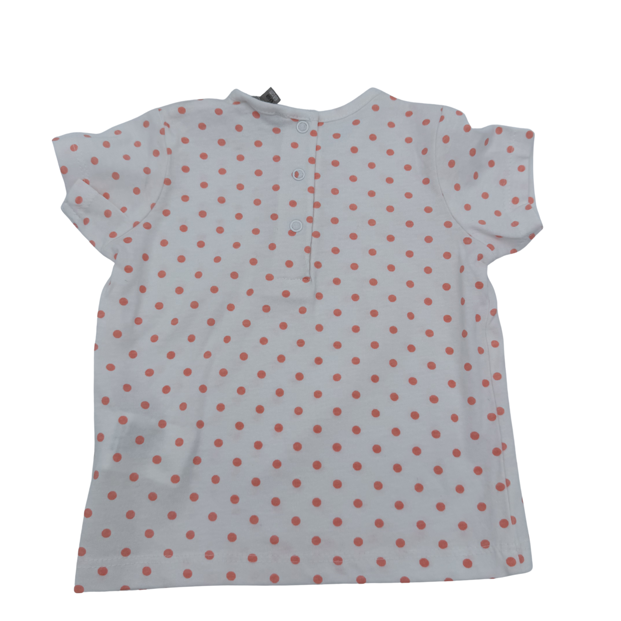T-shirt blanc à pois corail — 6 mois
