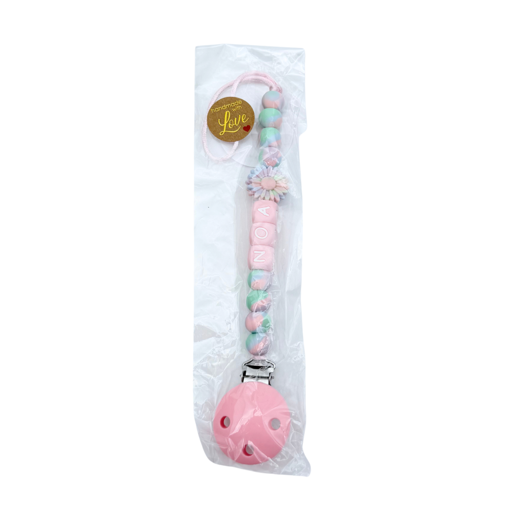 Attache-sucette personnalisée Noa rose pastel