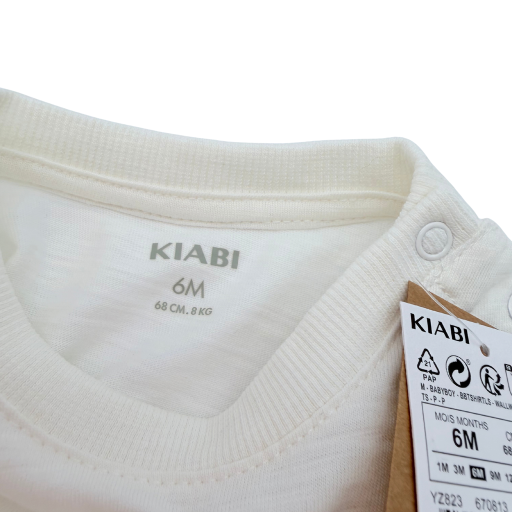T-shirt blanc à manches longues avec poche - 6 mois
