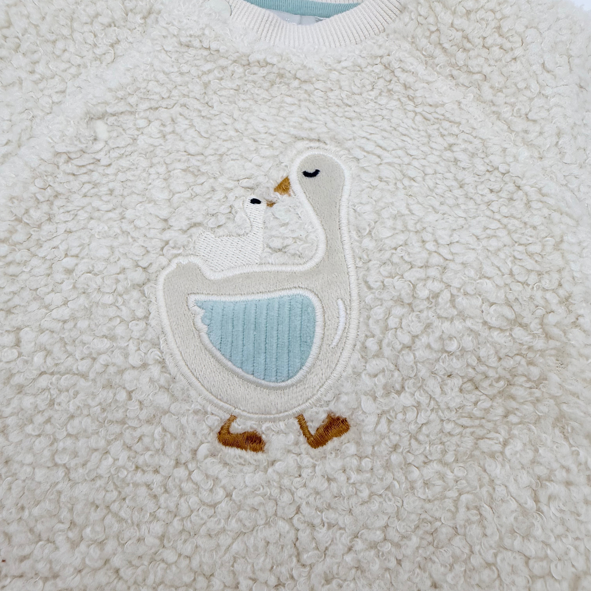 Ensemble bébé sweat écru effet moumoute et pantalon bleu - 3 mois