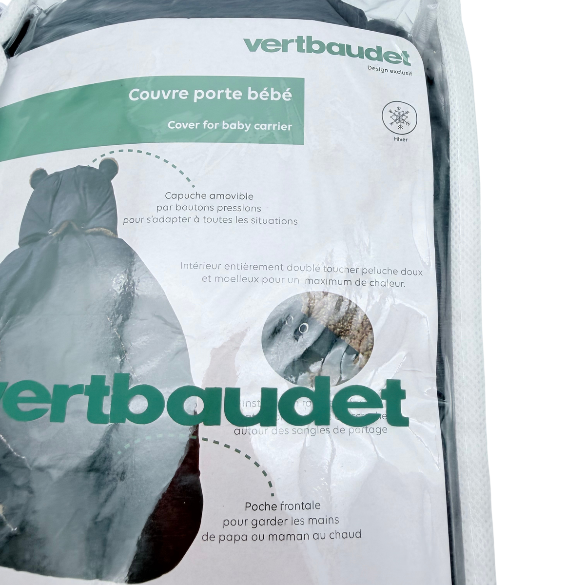 Couvre-porte-bébé hiver bleu marine doublé peluche