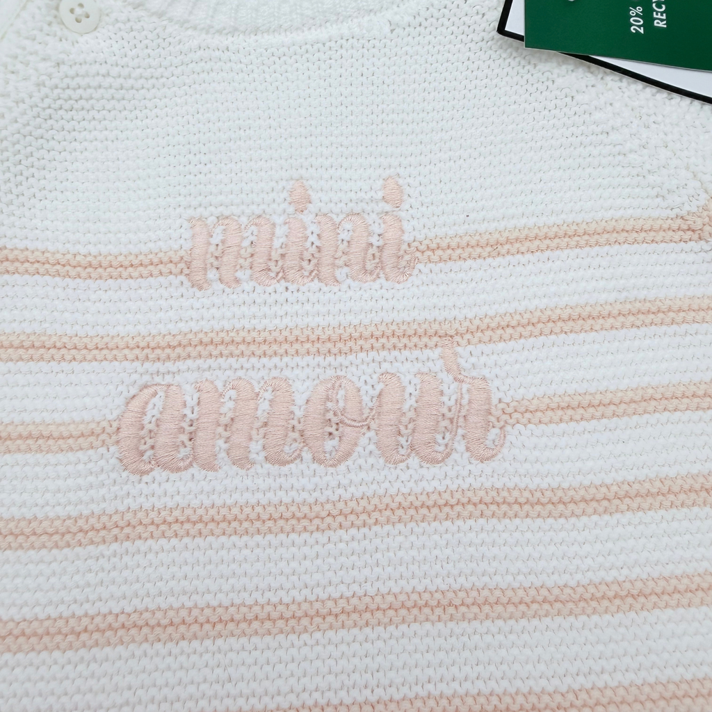 Pull bébé blanc et rose rayé “mini amour” - 9 mois