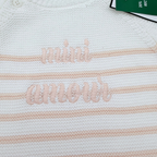 Pull bébé blanc et rose rayé “mini amour” - 9 mois