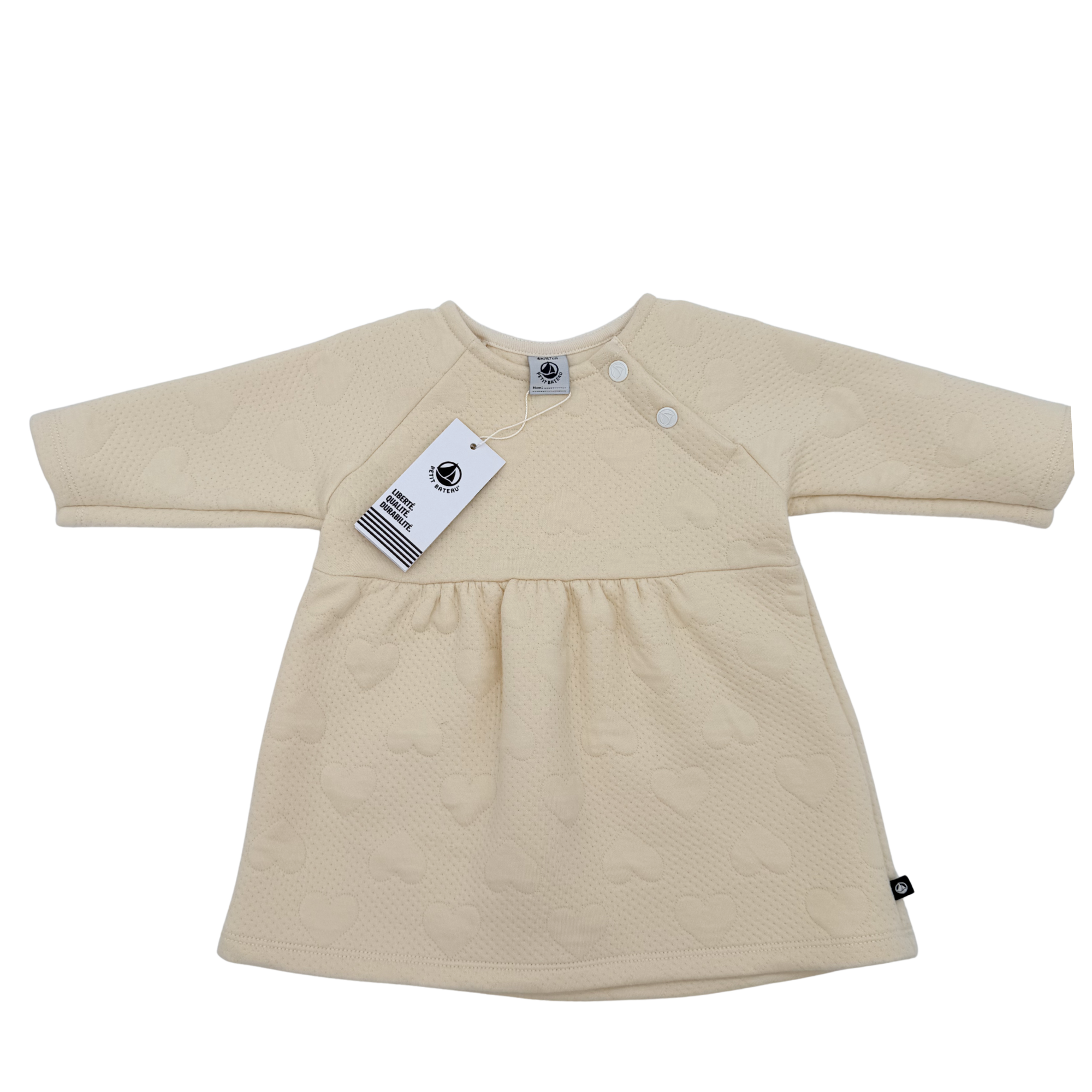 Robe bébé beige à cœurs relief — 6 mois
