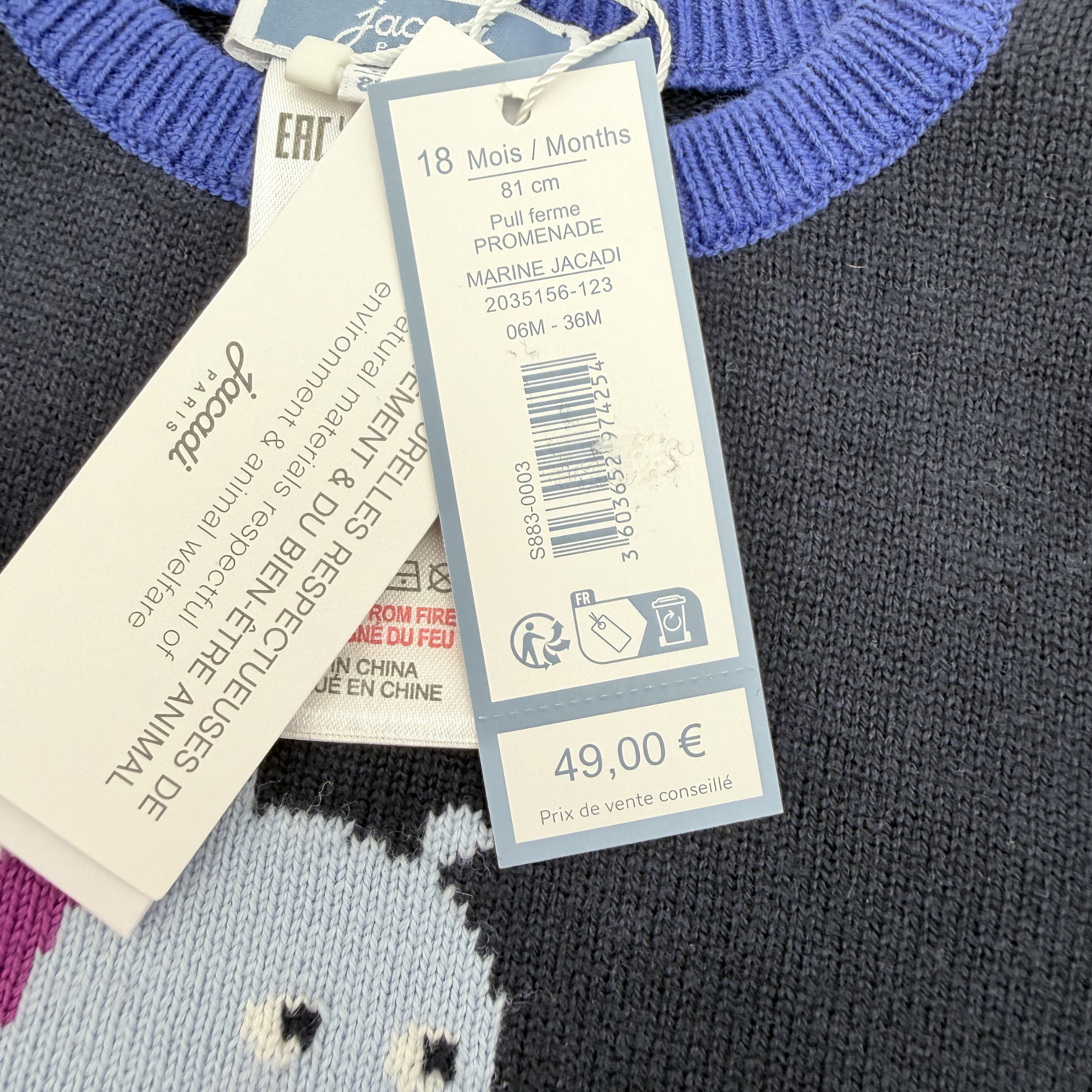 Pull marine motif hippopotame — 18 mois