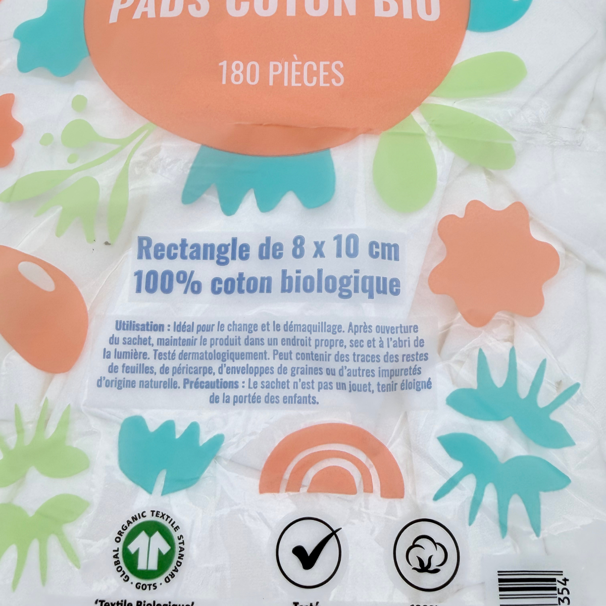 Pads coton bio – 180 pièces