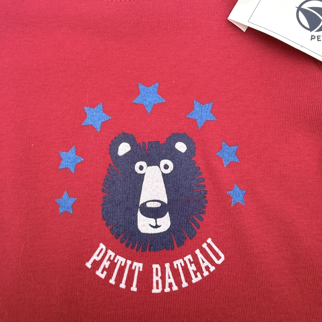 T-shirt rouge manches longues motif ours — 6 mois