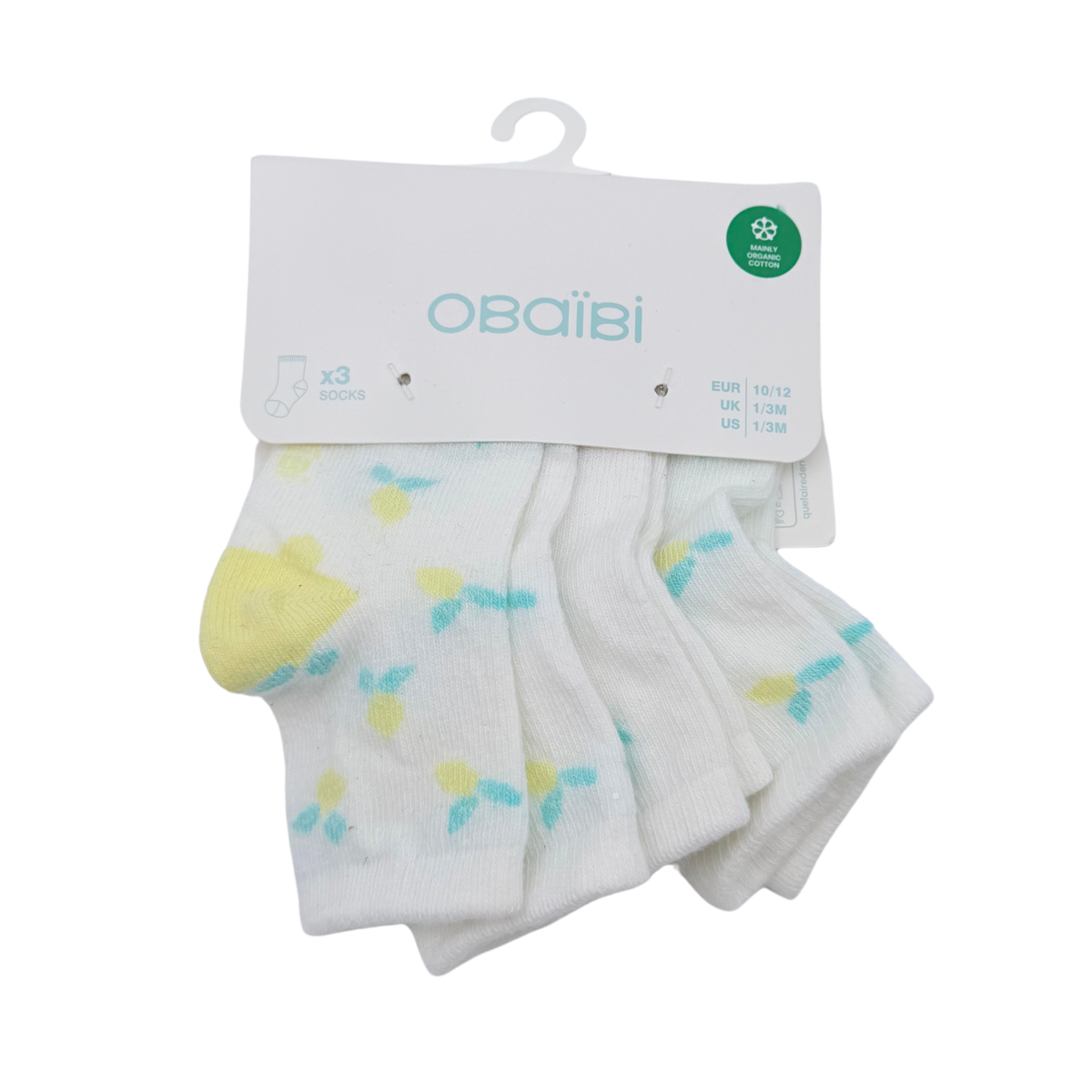 Lot de 3 paires de chaussettes blanches à motifs citrons – 10-12