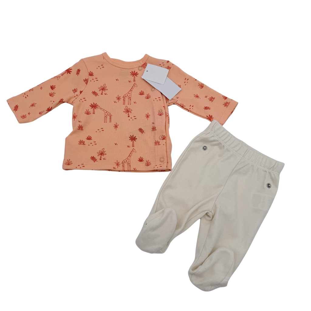 Ensemble bébé pêche et écru motif girafes — 1 mois