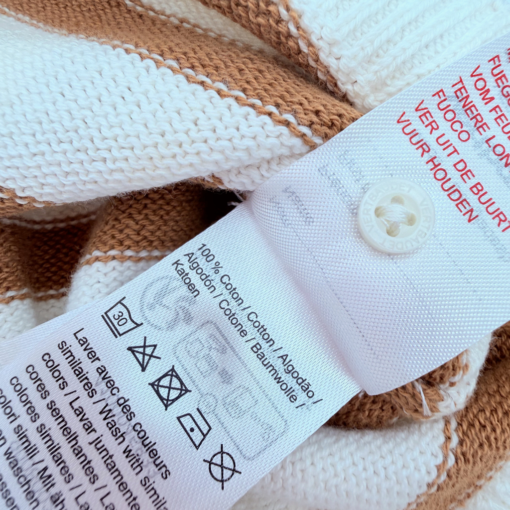 Pull marinière écru et camel en maille — 24 mois