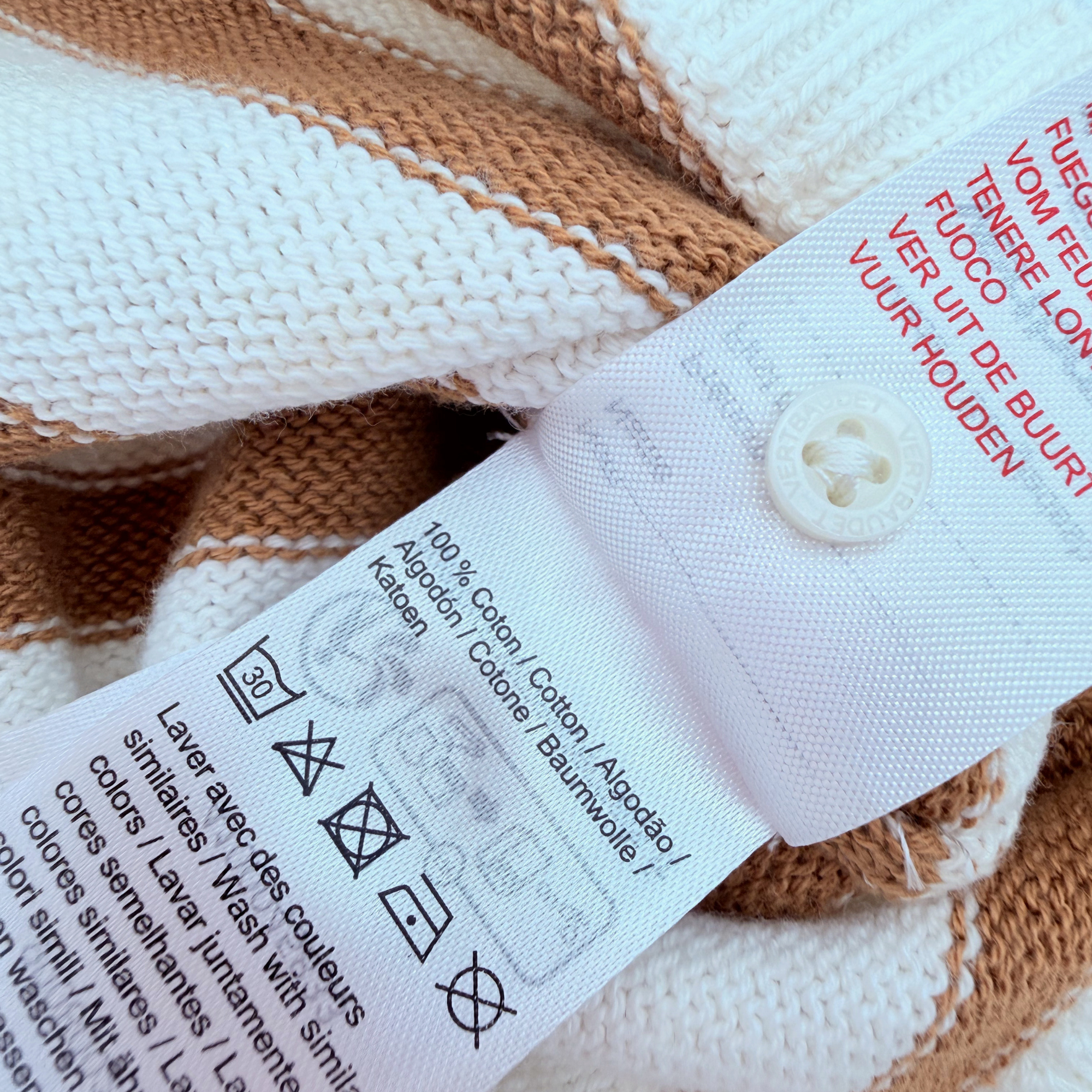 Pull marinière écru et camel en maille — 24 mois