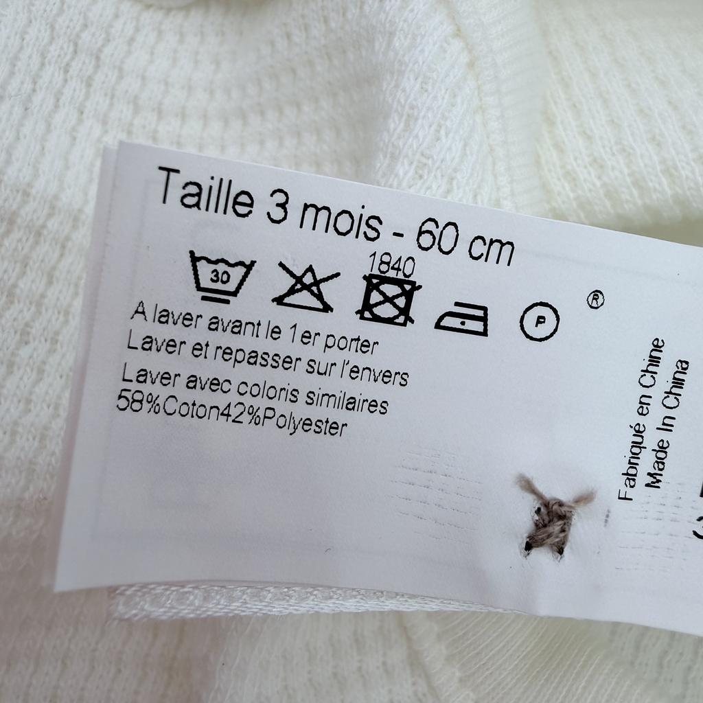 Body gaufré manches longues tricolore — 3 mois