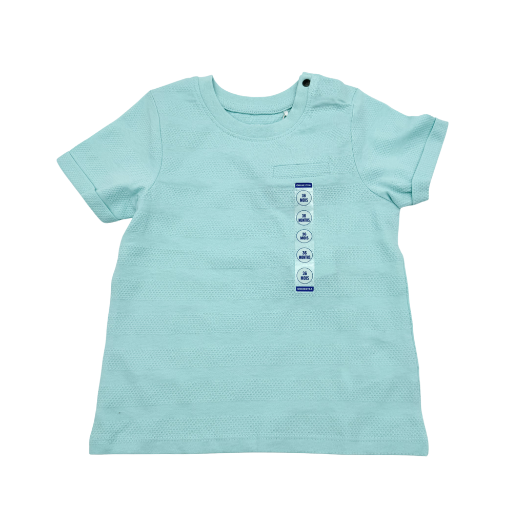 T-shirt turquoise texturé à poche – 36 mois