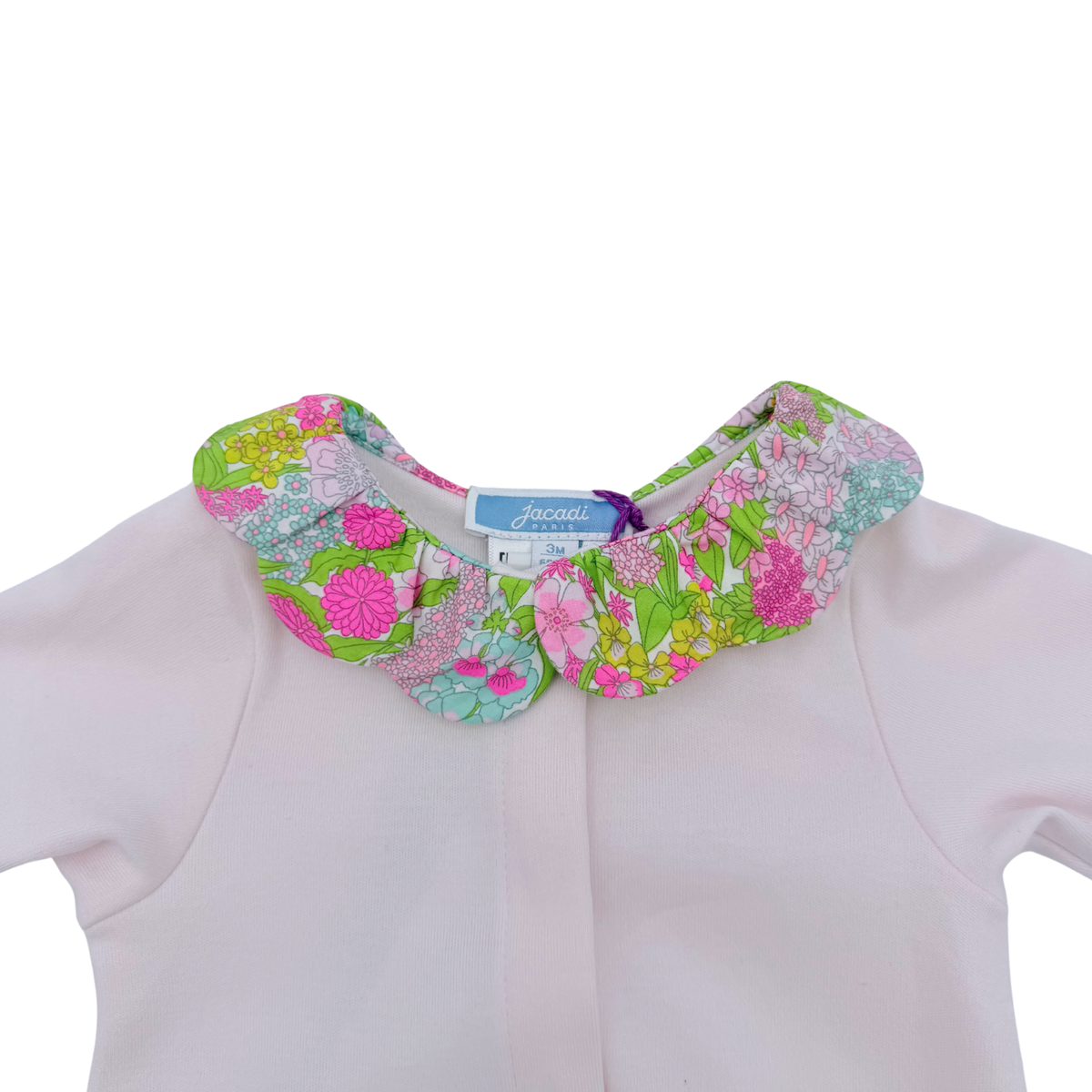 Dors-bien bébé rose pâle à col fleuri liberty - 3 mois
