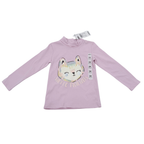 T-shirt col roulé mauve motif chat - 24 mois