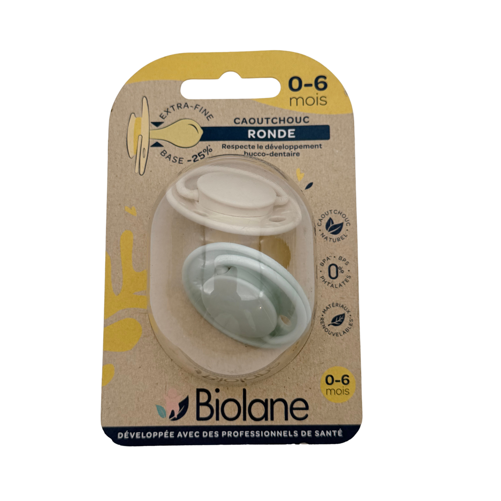 Lot de 2 sucettes caoutchouc ronde — 0-6 mois