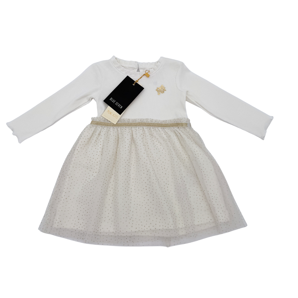 Robe blanche et dorée à tulle pailleté — 6 mois
