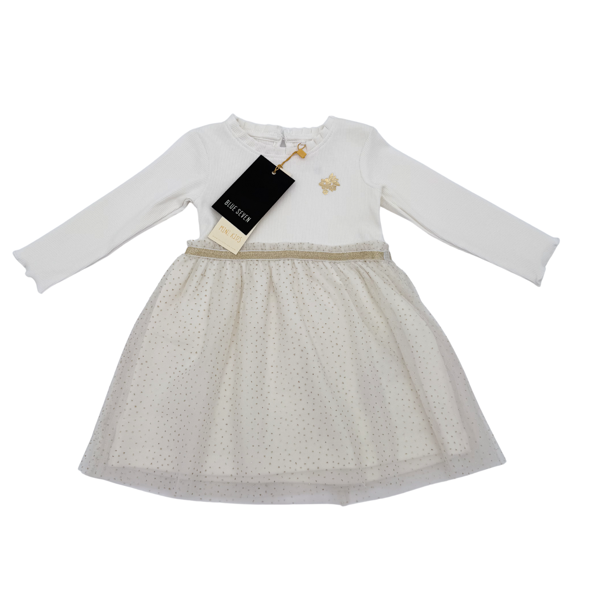Robe blanche et dorée à tulle pailleté — 6 mois