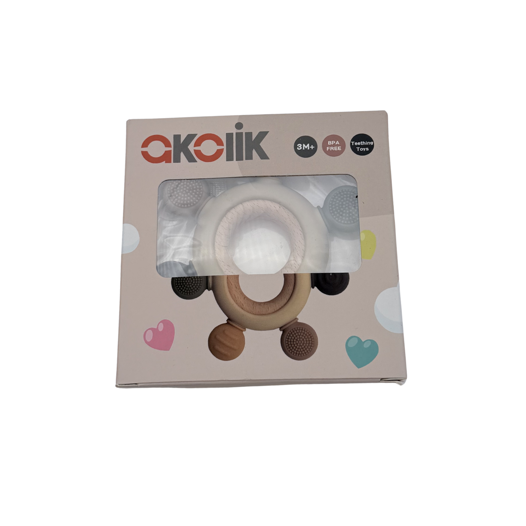 Hochet de dentition en silicone et bois