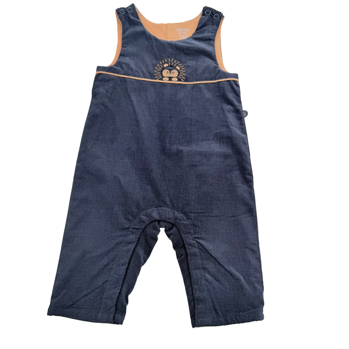 Salopette bébé bleu marine en velours côtelé motif hérisson - 3 mois