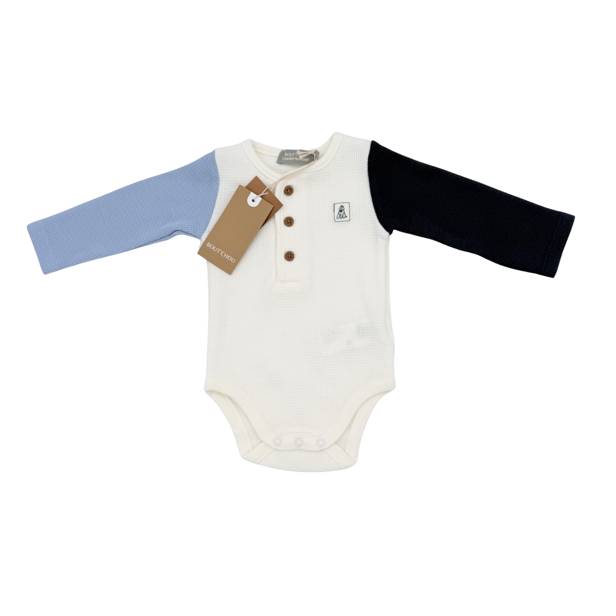 Body gaufré manches longues tricolore — 3 mois