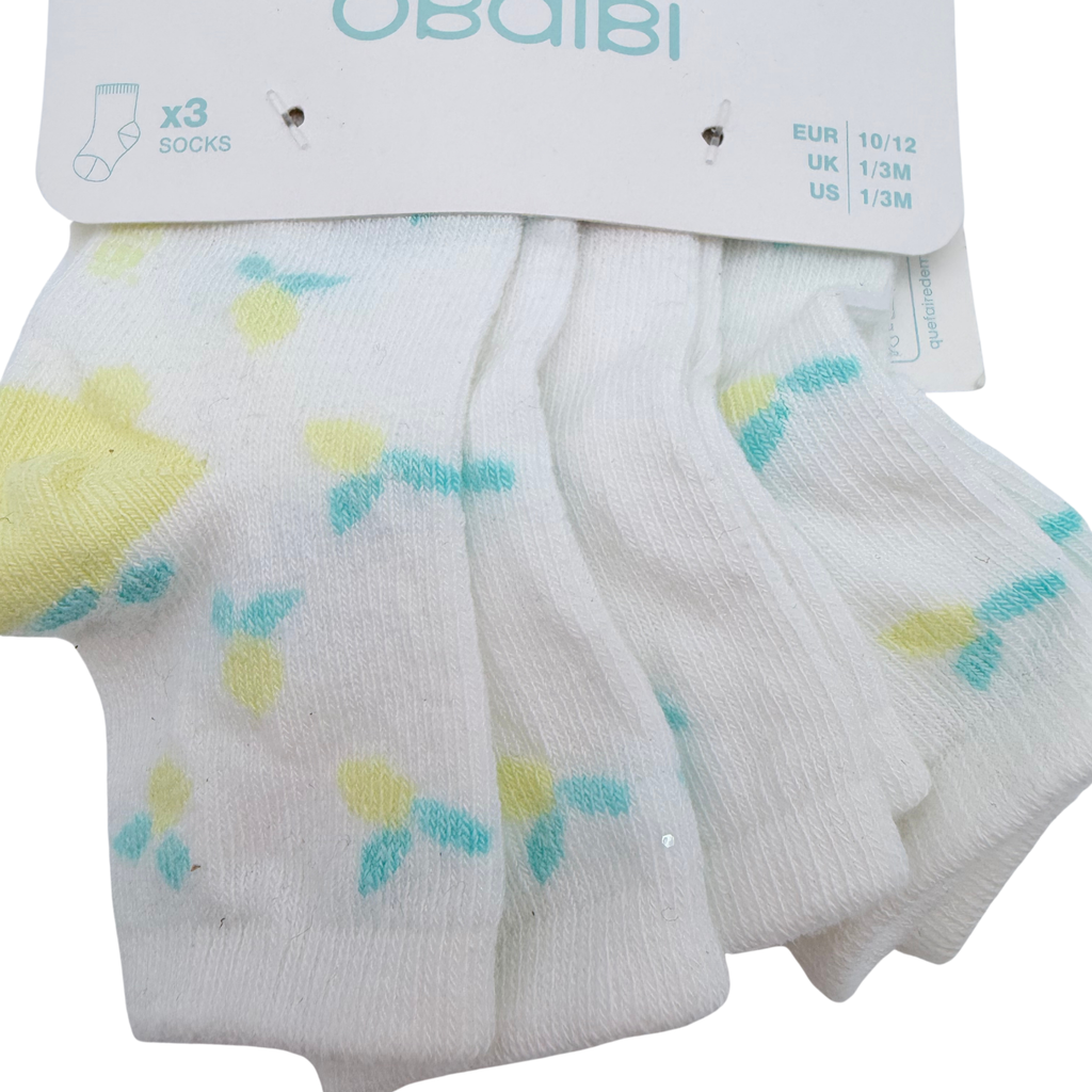 Lot de 3 paires de chaussettes blanches à motifs citrons – 10-12