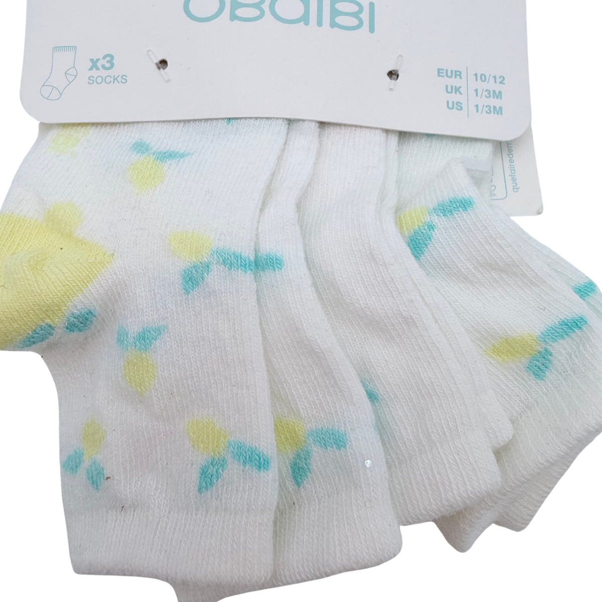 Lot de 3 paires de chaussettes blanches à motifs citrons – 10-12