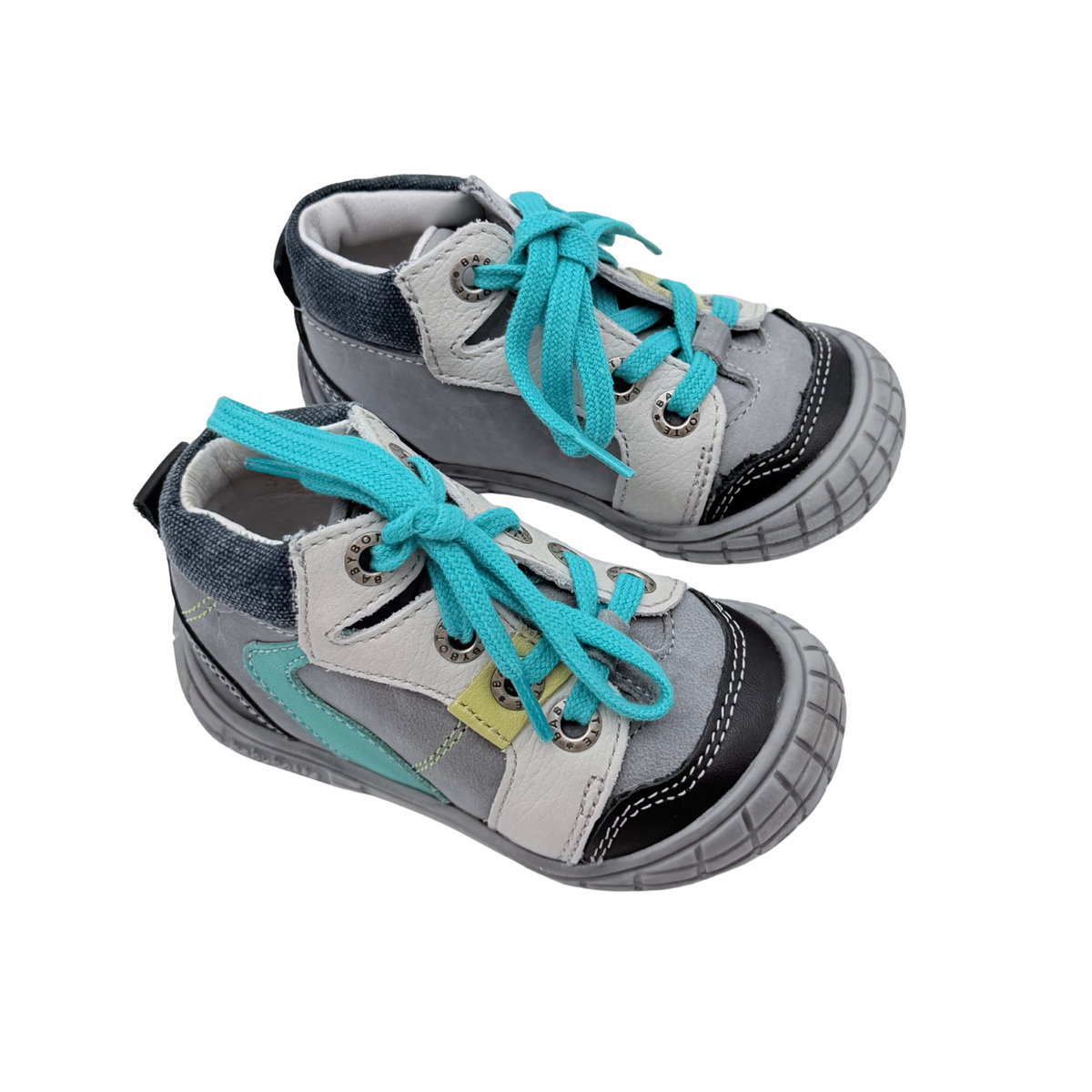 Baskets montantes grises à lacets turquoise - 20