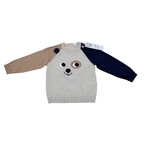 Pull enfant motif chien beige, camel et bleu marine - 23 mois