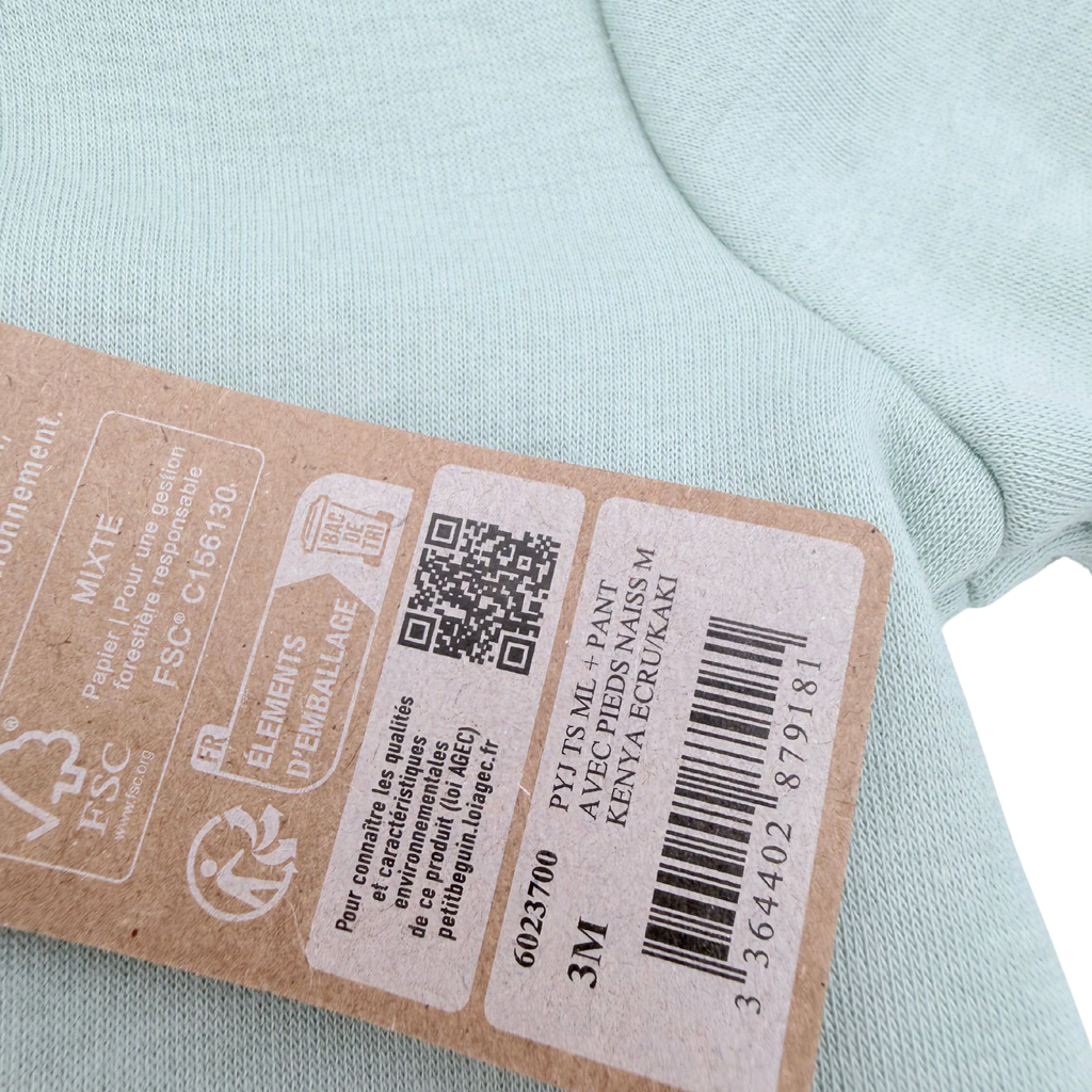 Pyjama bébé 2 pièces vert sauge et écru motif animaux - 3 mois