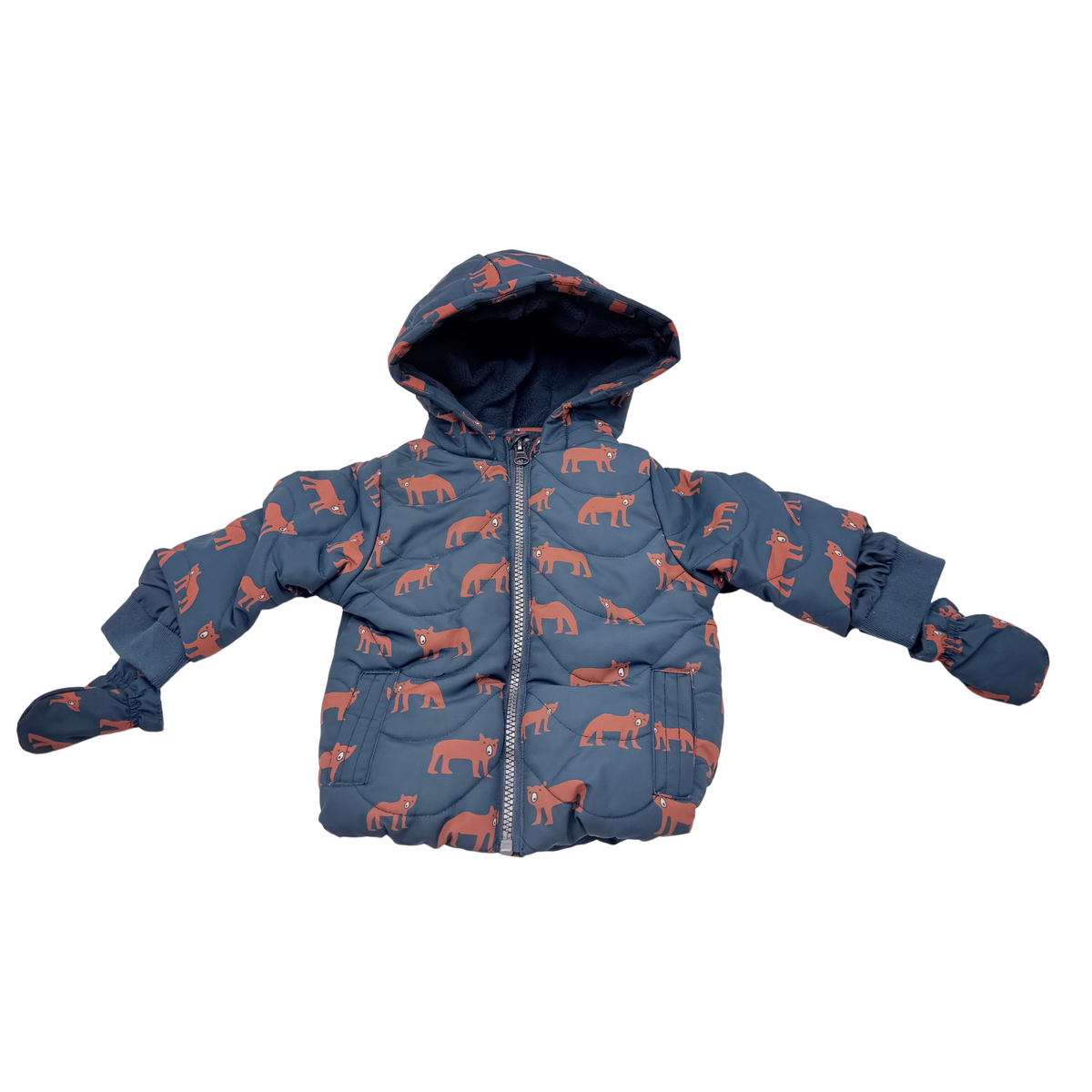Doudoune bleu marine à motifs renards - 3 mois