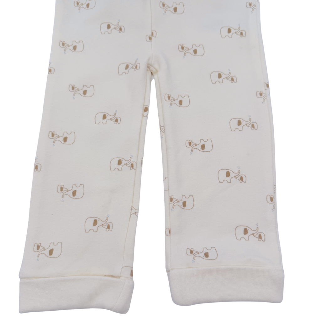 Lot de 2 pantalons bleu clair et écru à motif éléphants - 12 mois
