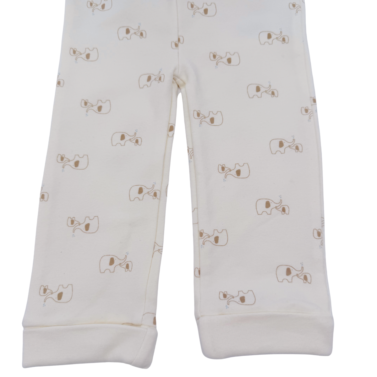 Lot de 2 pantalons bleu clair et écru à motif éléphants - 12 mois