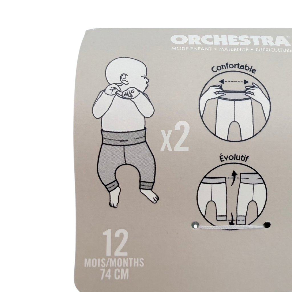 Lot de 2 pantalons bleu clair et écru à motif éléphants - 12 mois