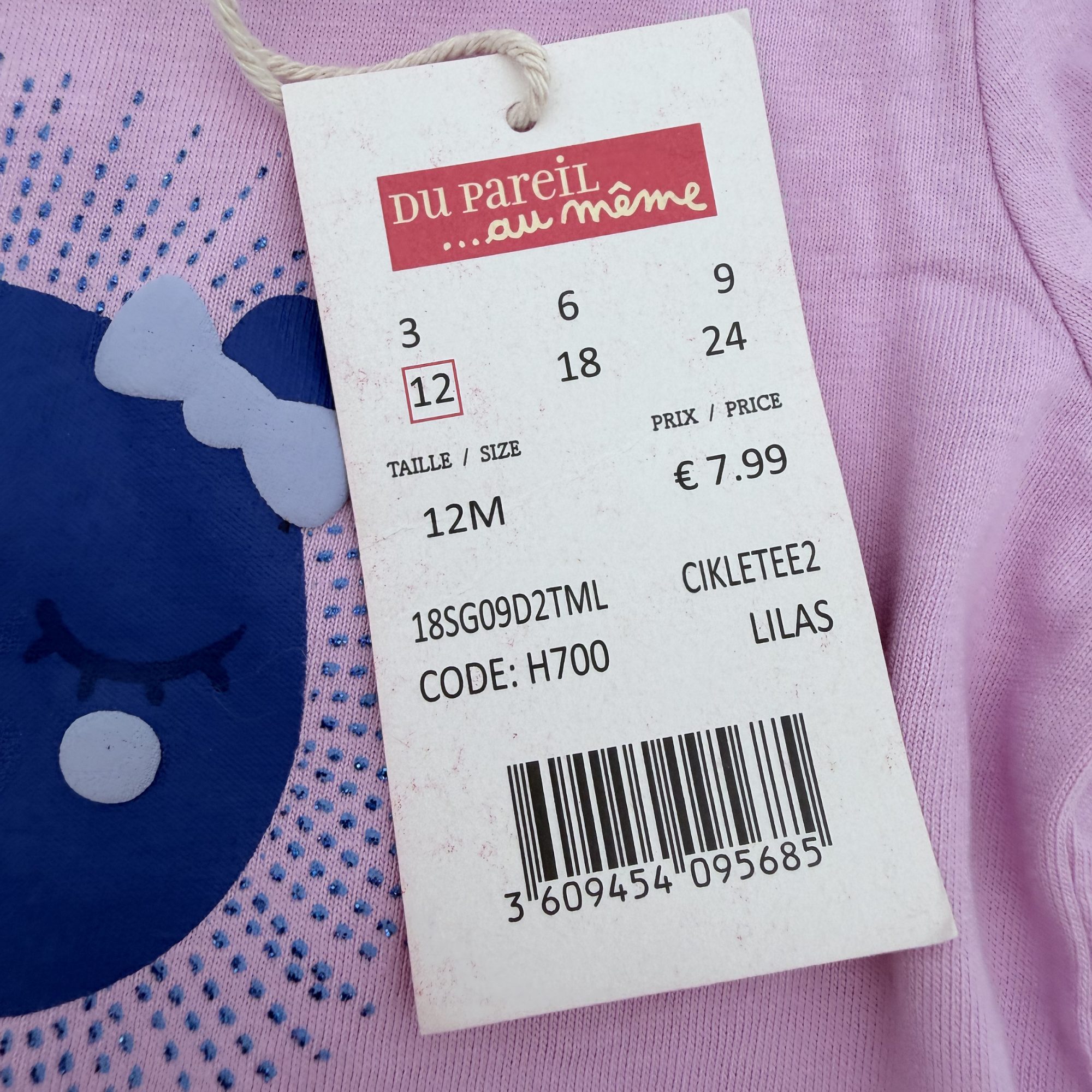 T-shirt rose motif ourson — 12 mois