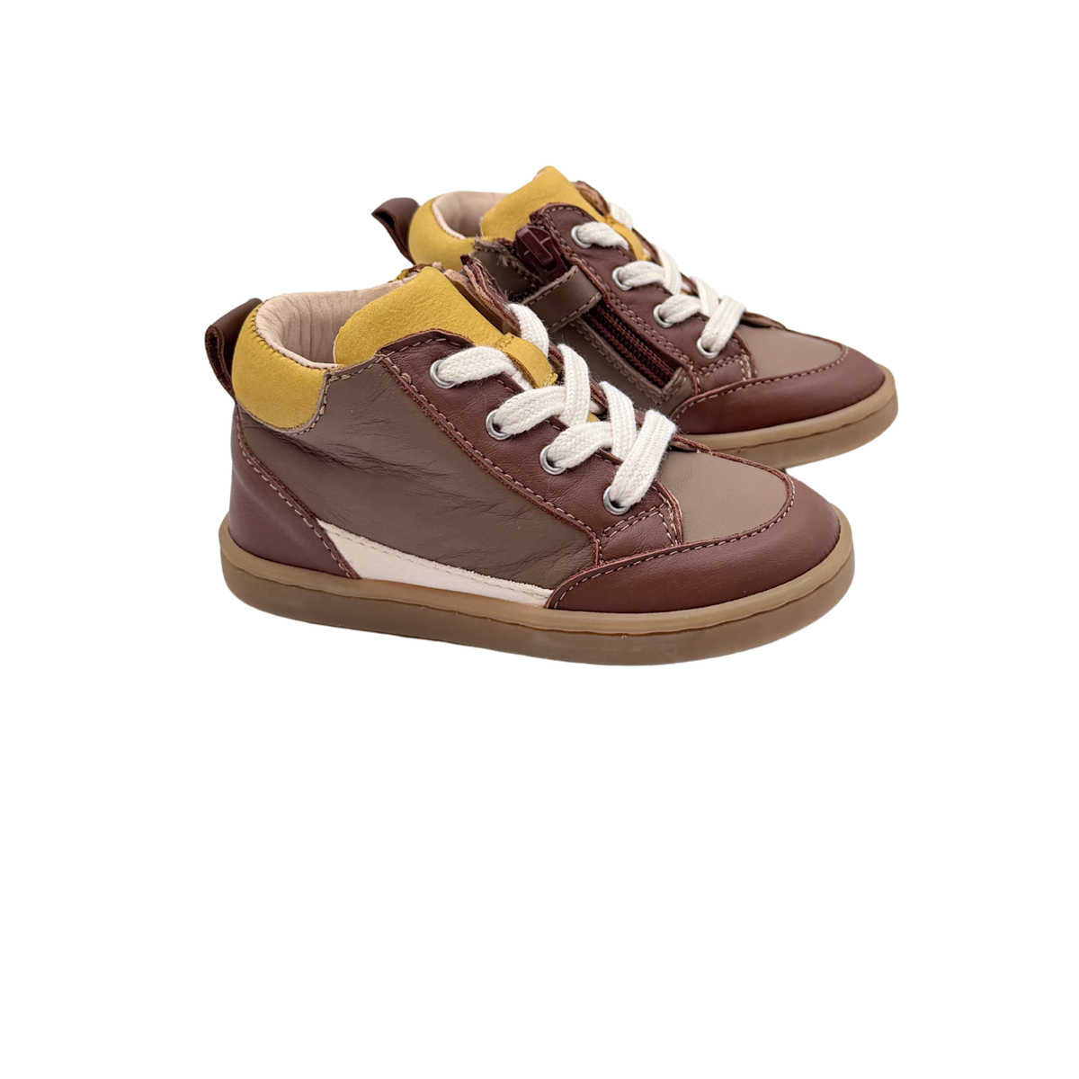 Baskets montantes premiers pas en cuir marron et jaune - 23