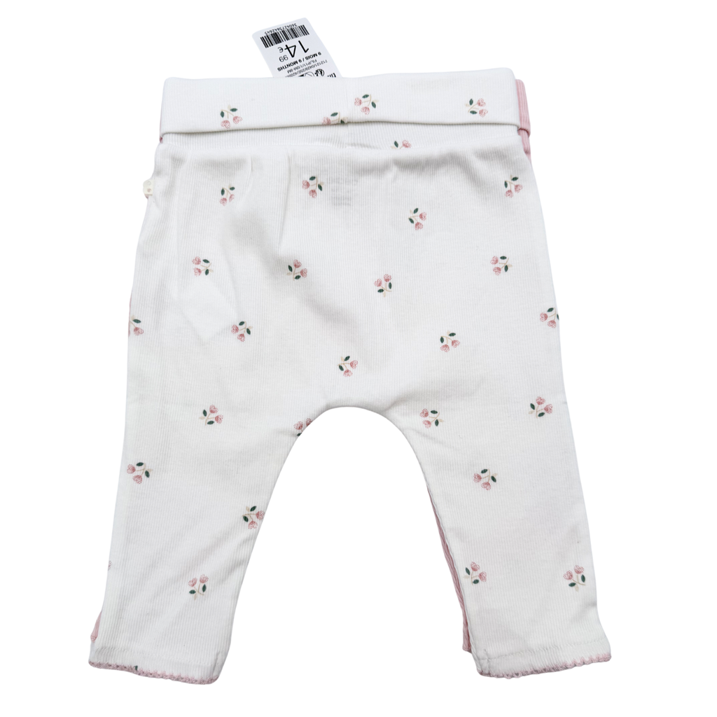 Lot de 2 leggings côtelés rose et blanc à fleurs — 9 mois