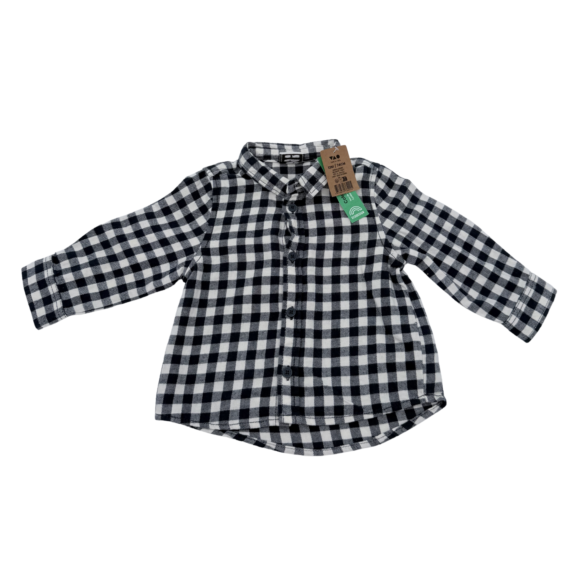 Chemise à carreaux bleu marine et blanc — 12 mois