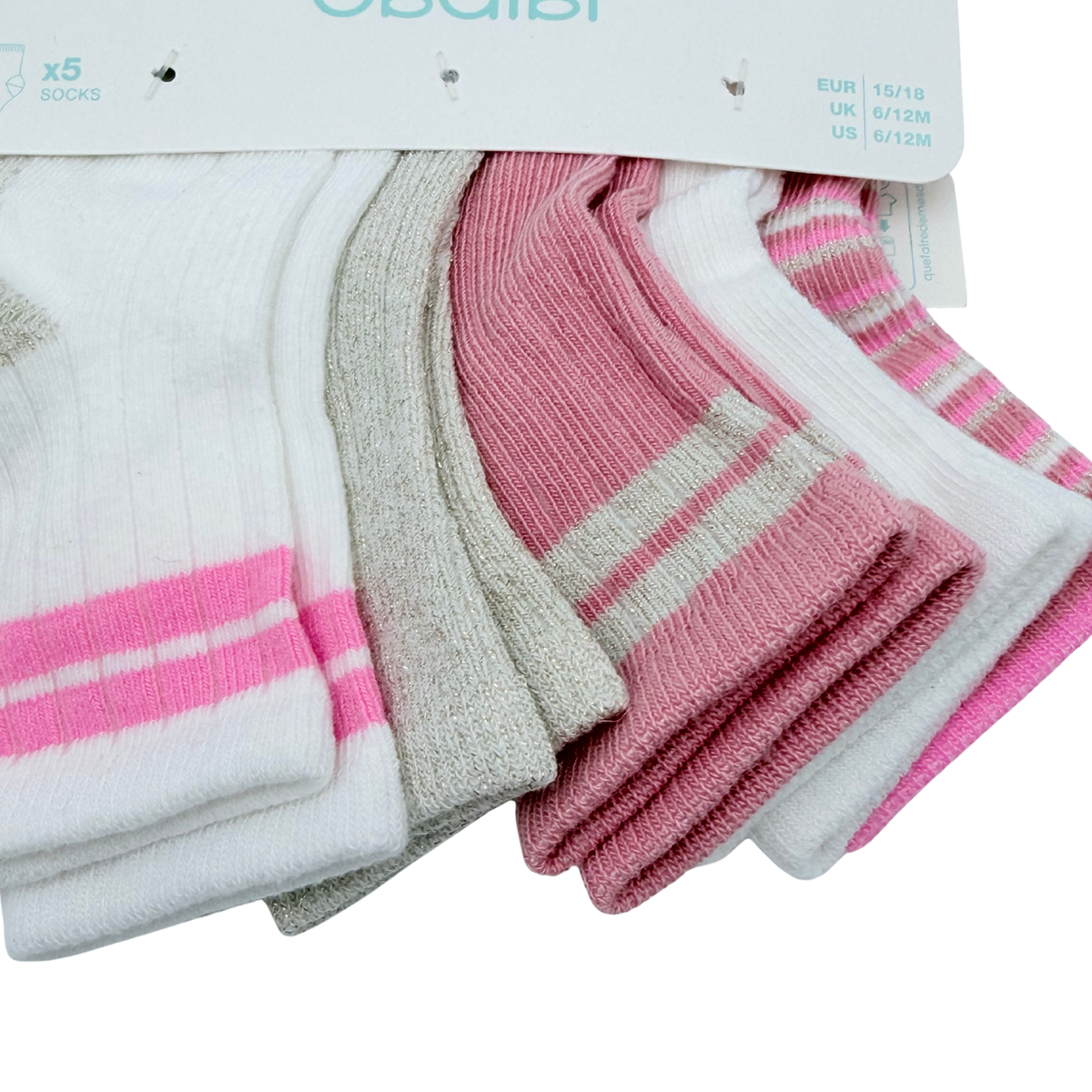 Lot de 5 paires de chaussettes rose, blanc et doré – 15-18