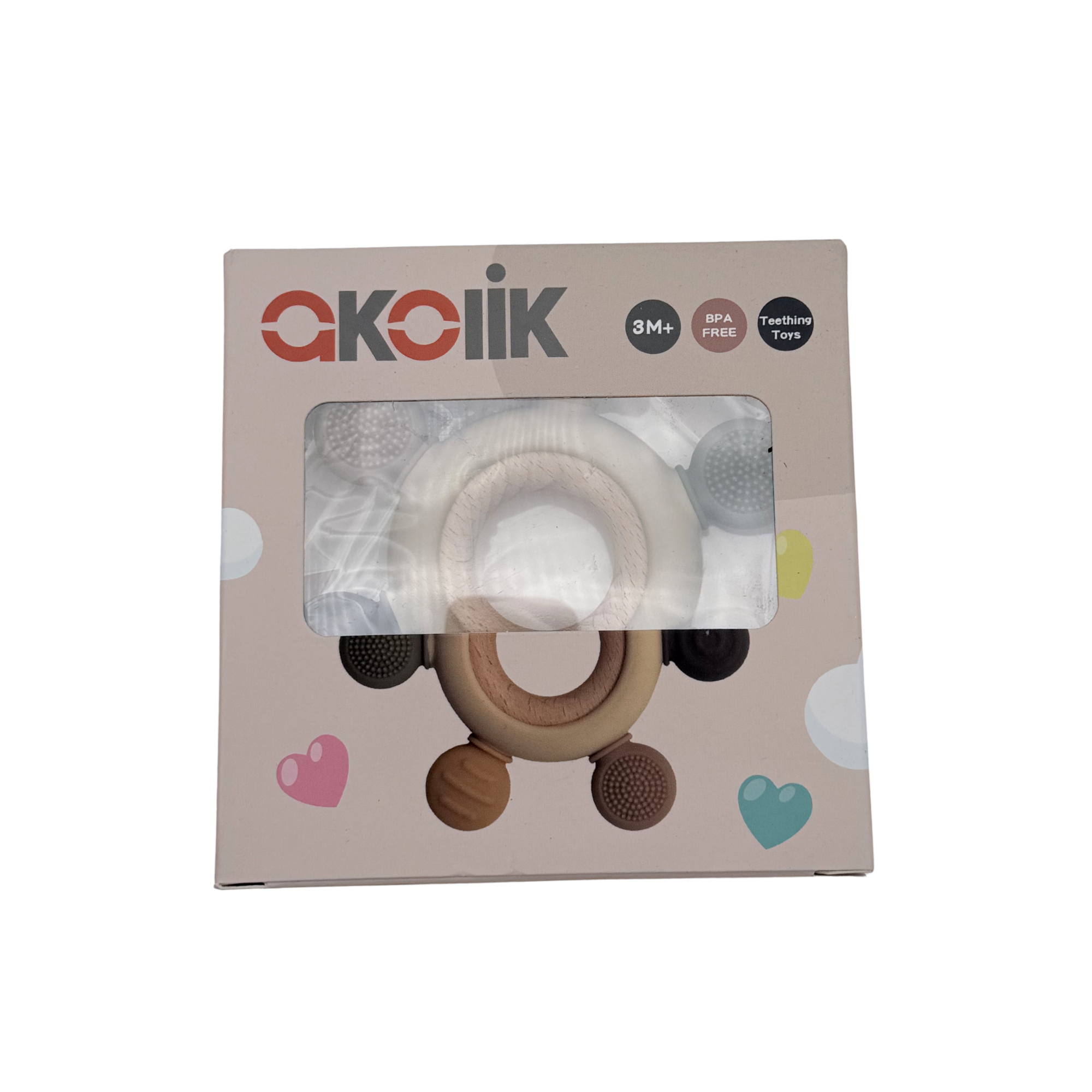 Hochet de dentition en silicone et bois
