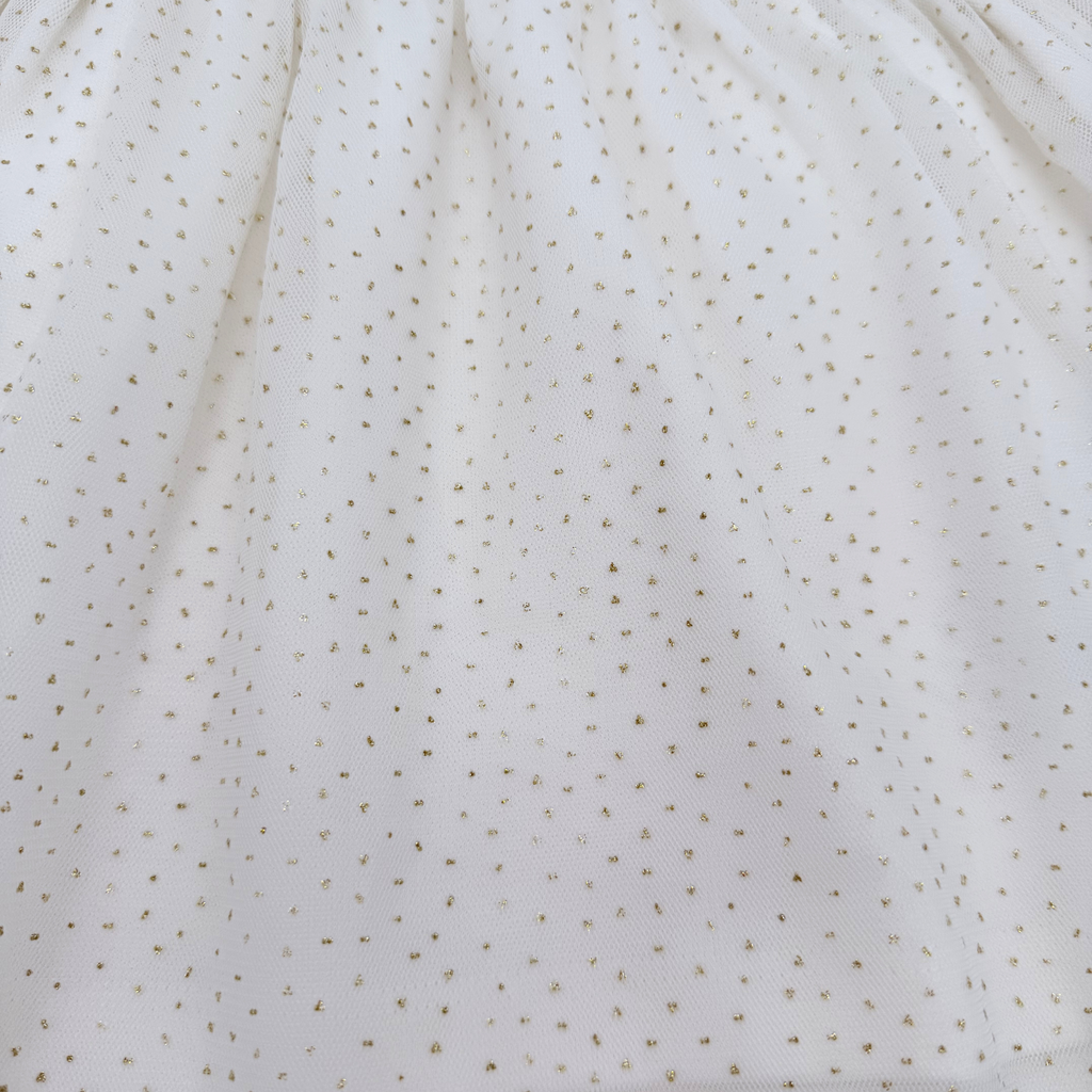 Robe blanche et dorée à tulle pailleté — 6 mois