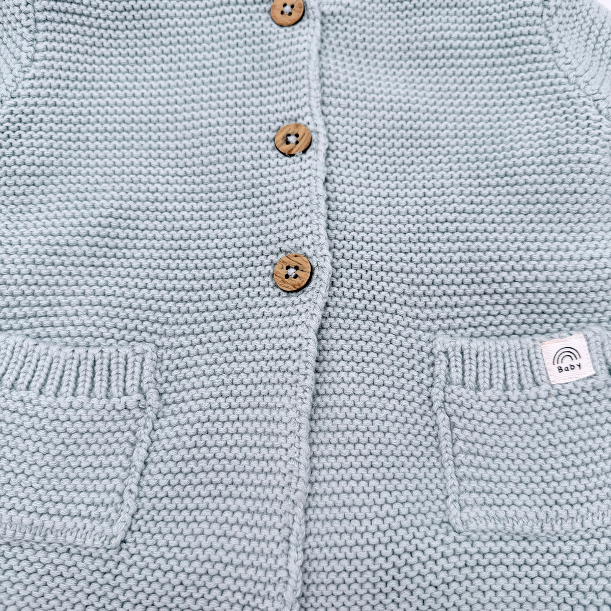 Veste bébé bleu clair à capuche en grosse maille - 6 mois